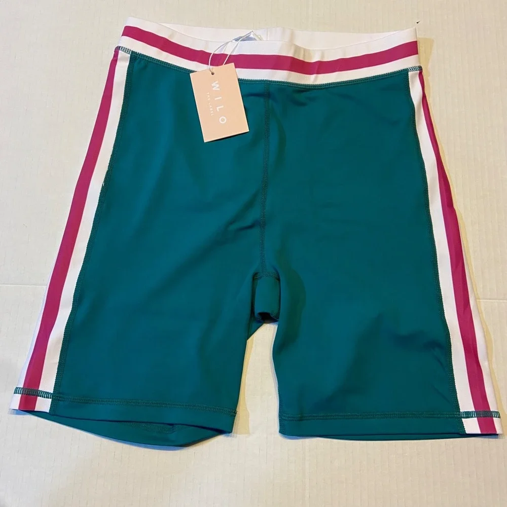 WILO the Label Women's‎ Contour Bra & Rib Bike Short Set M Green/Pink Activewear